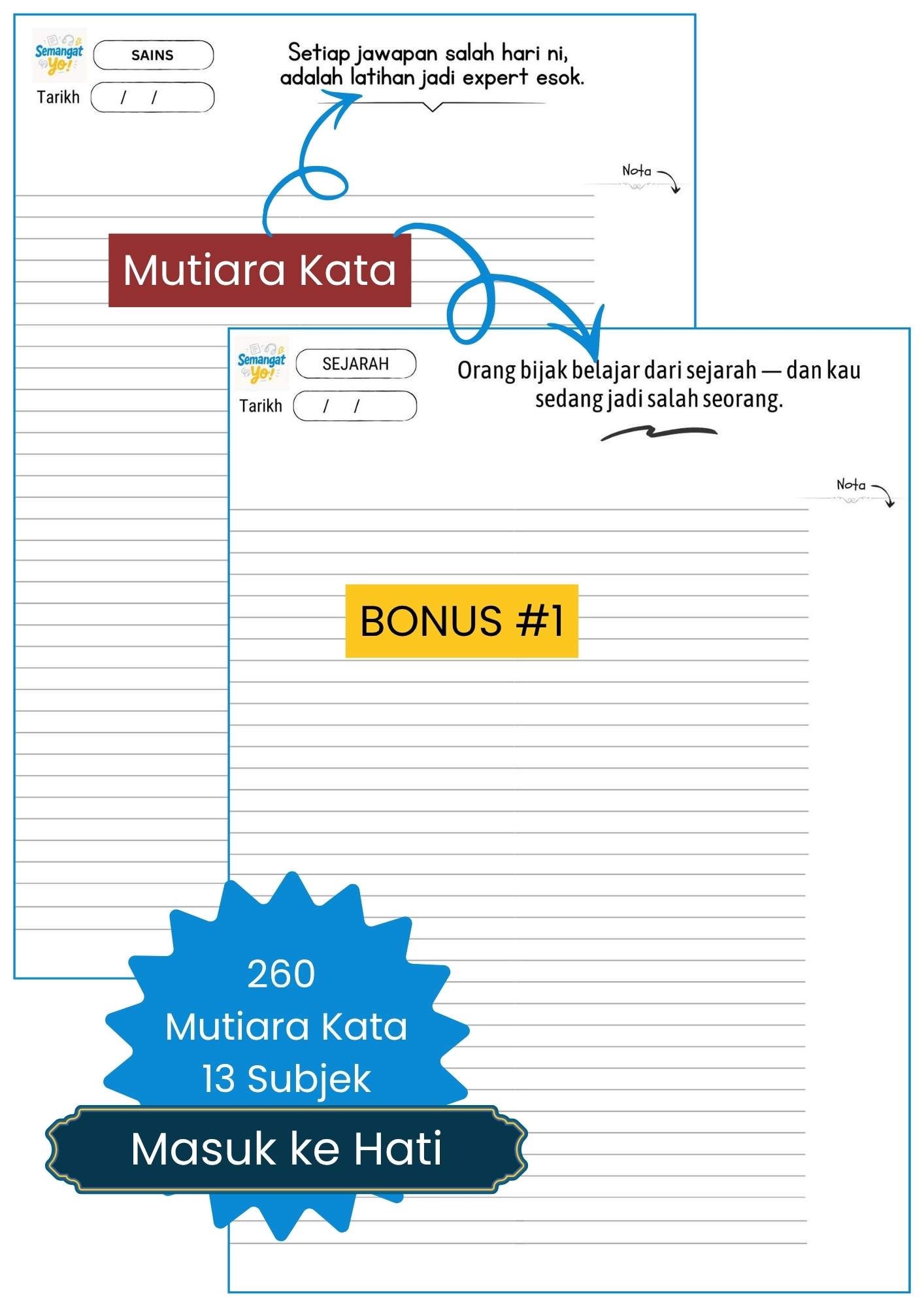 Contoh e-notepad dengan mutiara kata motivasi untuk pelajar