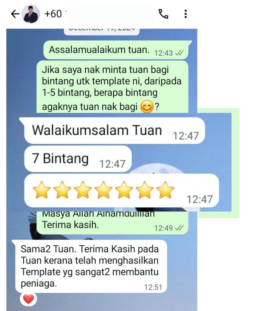 template kira kos jualan